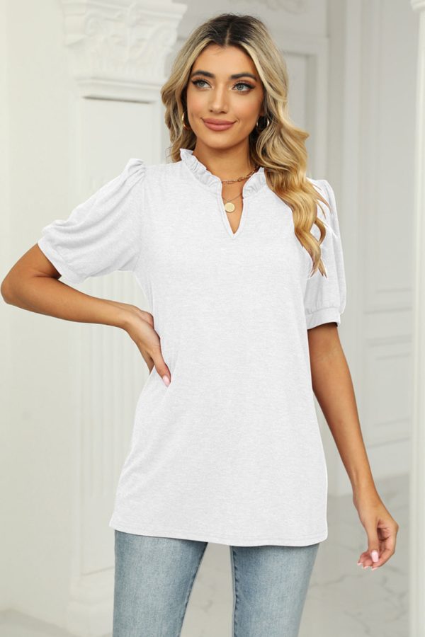 Notched Neck Puff Sleeve T-Shirt For Sale - Image 5