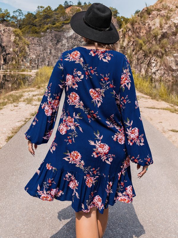 Plus Size V-Neck Long Sleeve Dress Online Hot Sale - Image 2