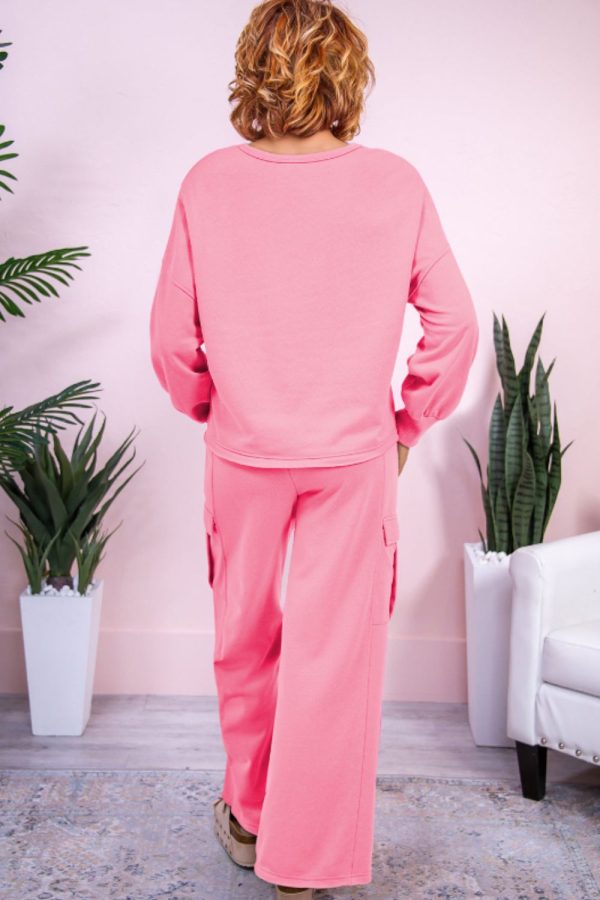 Full Size Round Neck Long Sleeve Top and Drawstring Pants Set For Discount - Image 3