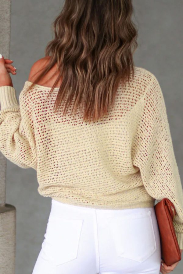Openwork Boat Neck Raglan Sleeve Knit Top Fashion - Image 5