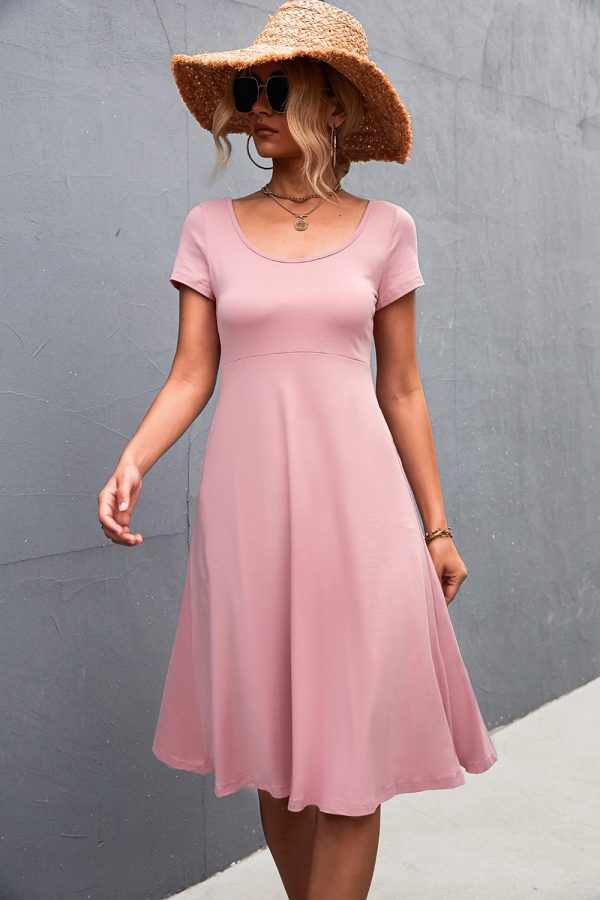 Scoop Neck Short Sleeve Dress Cheap