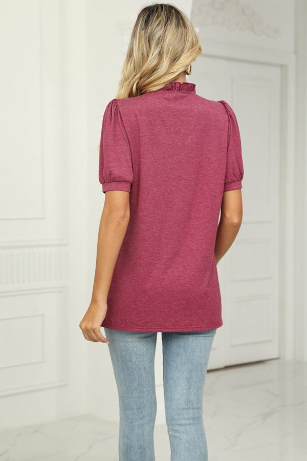 Notched Neck Puff Sleeve T-Shirt For Sale - Image 2