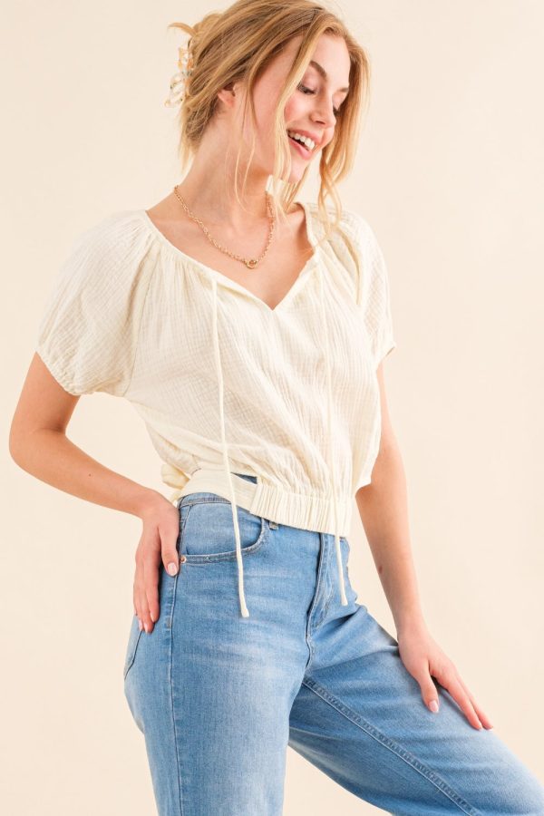 And The Why Back Waist Tie Cropped Blouse Discount - Image 3