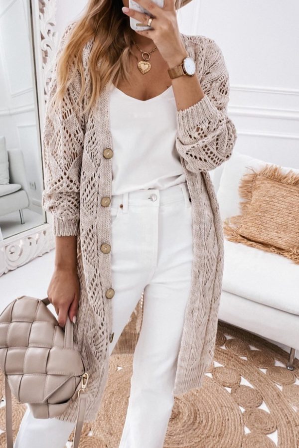 V-Neck Long Sleeve Cardigan Online Sale - Image 4