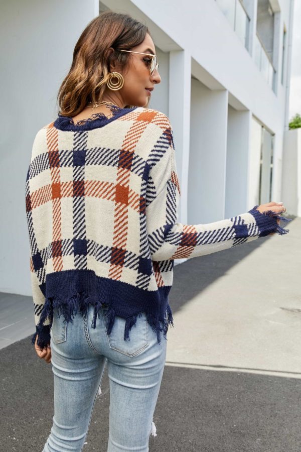 Plaid Distressed Drop Shoulder Sweater Discount - Image 2