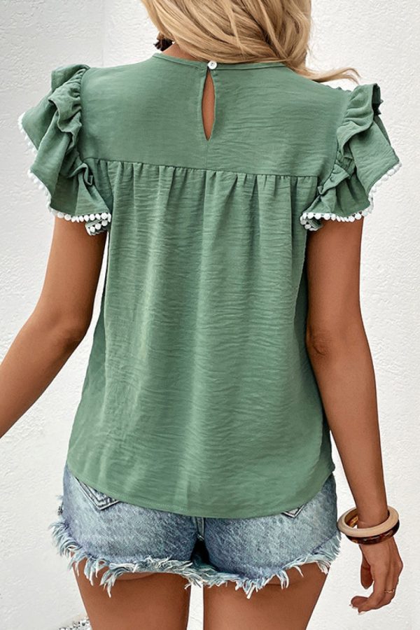 Pleated Detail Flutter Sleeve Blouse Sale - Image 2