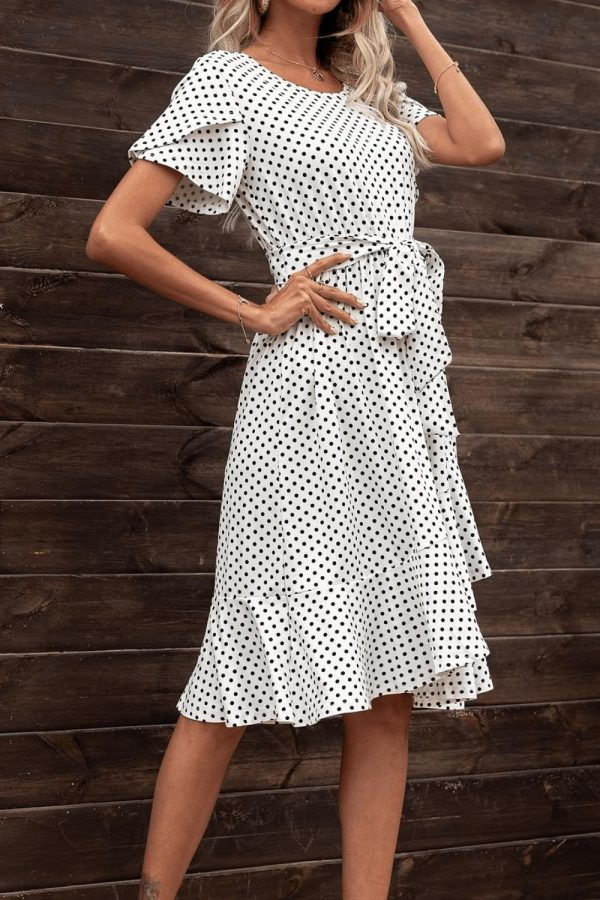 Tie Waist Petal Sleeve Ruffle Hem Dress Cheap - Image 5