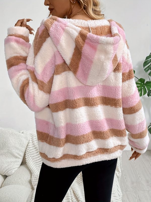 Drawstring Striped Zip Up Hooded Jacket Cheap - Image 2
