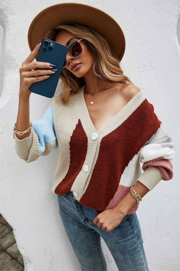 Contrast Button Front V-Neck Cardigan Online now - Image 5
