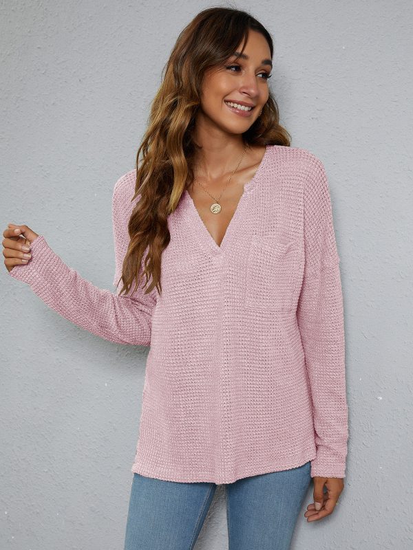 Dropped Shoulder High-Low Waffle-Knit Top Online now - Image 5